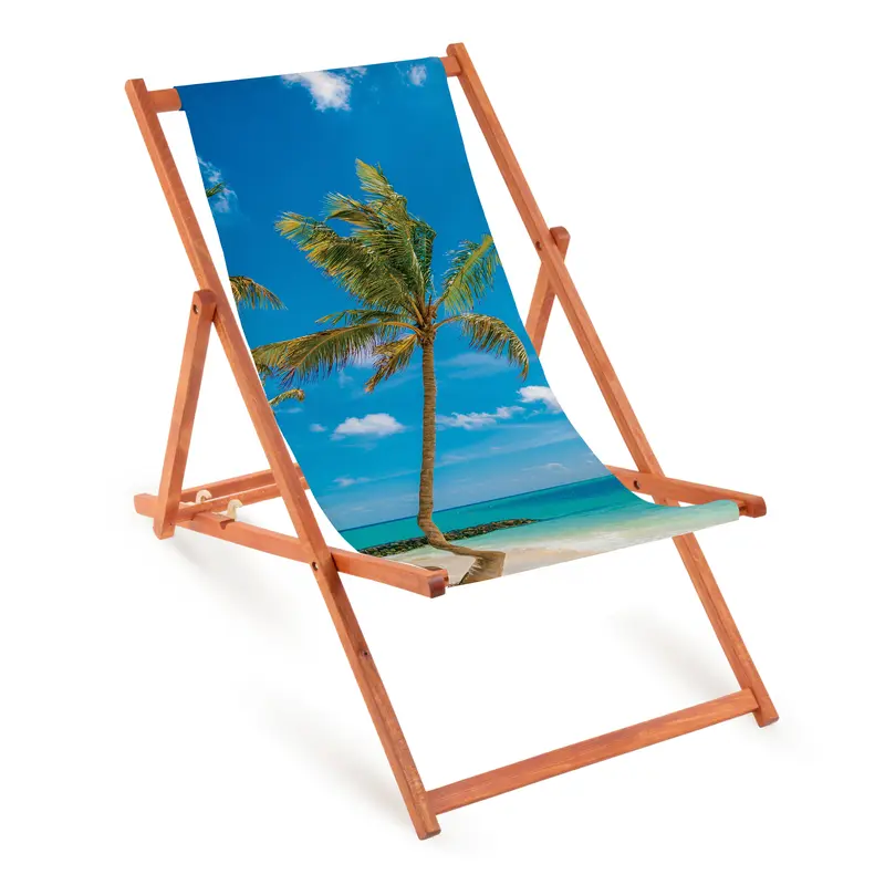 Holz-Liegestuhl Fullprint mit orangefarbenem Gestell