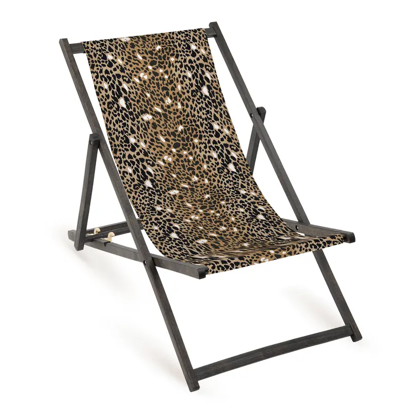 Holz-Liegestuhl Leopard Fullprint mit schwarzem Gestell