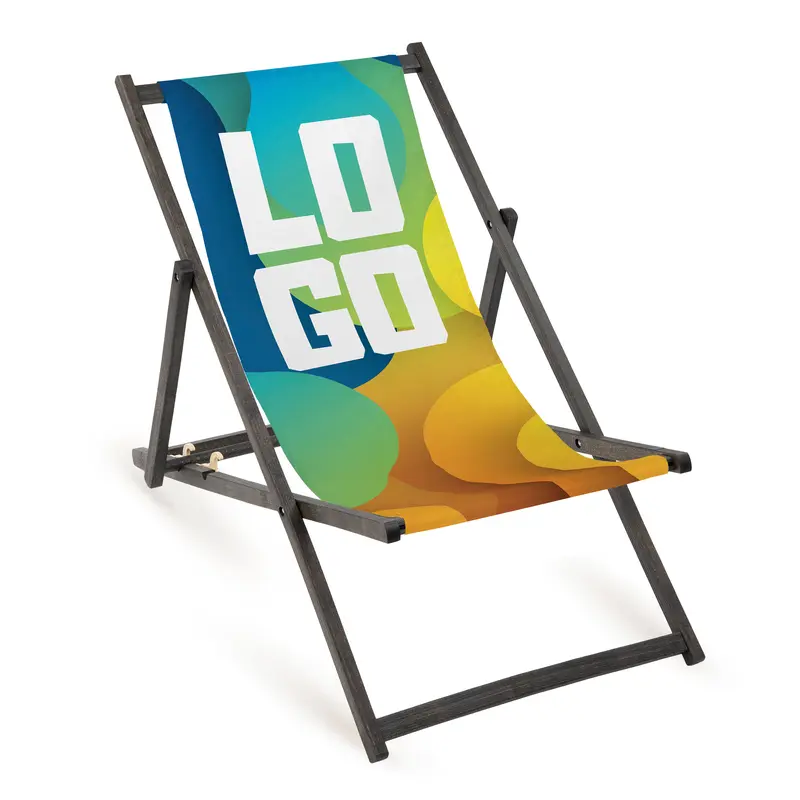 Holz-Liegestuhl mit eigenem Logo – Schwarzes Gestell