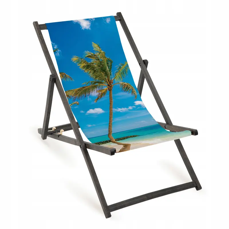 Holz-Liegestuhl Palma Fullprint mit schwarzem Gestell