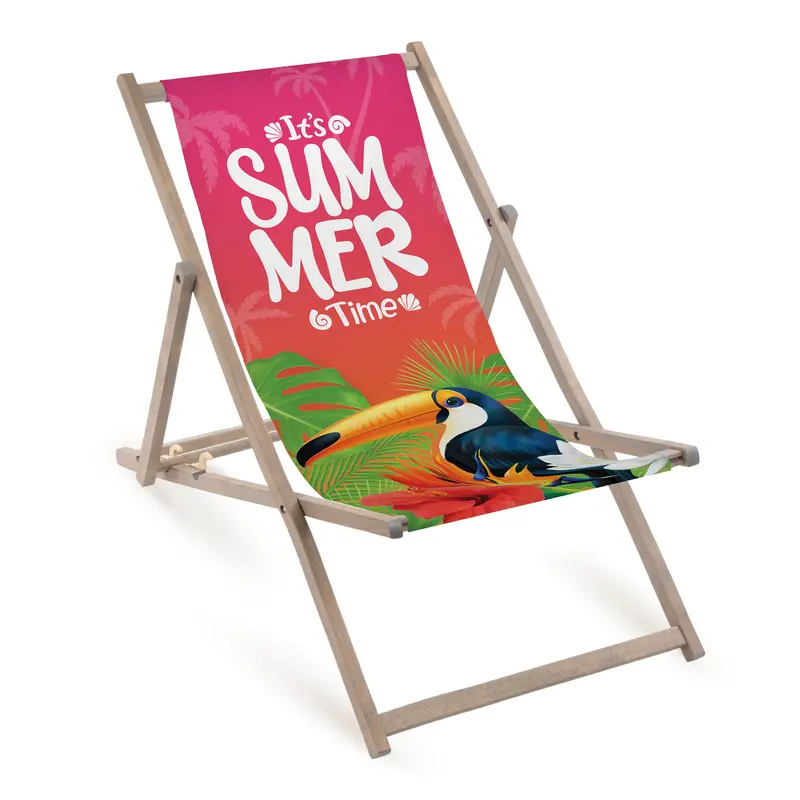 Holz-Liegestuhl Summer Time Fullprint mit grauem Gestell