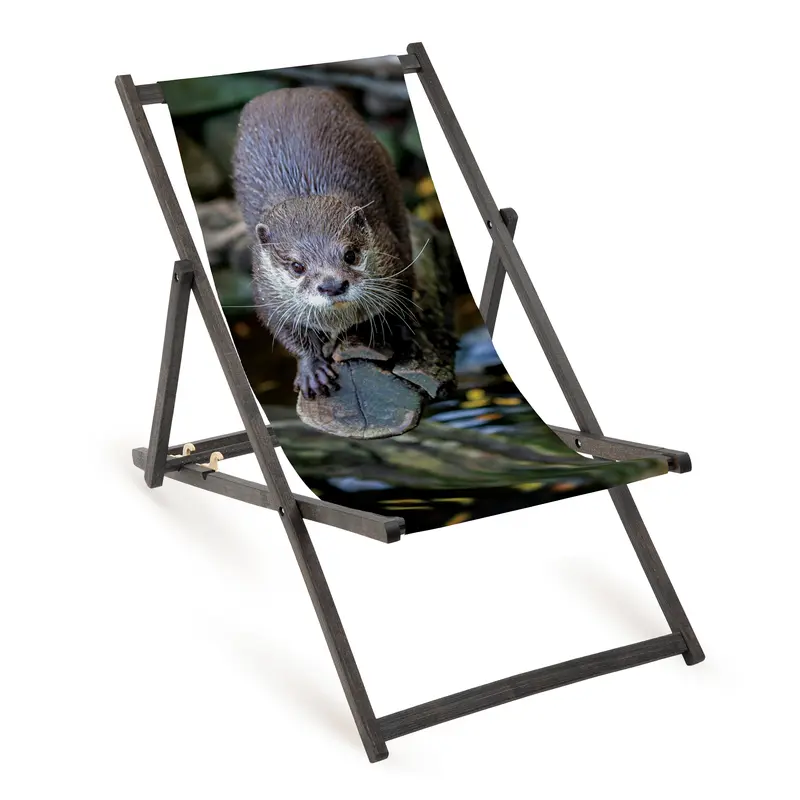 Holz-Liegestühle Angler-Motiv mit schwarzem Gestell