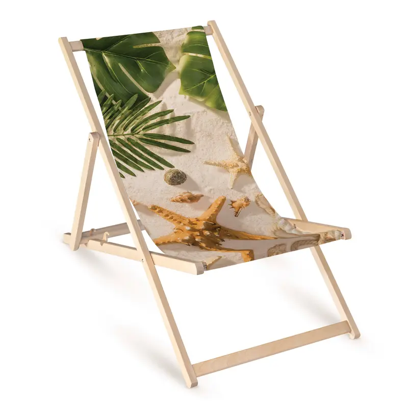 Holz-Liegestühle Seesterne im Sand