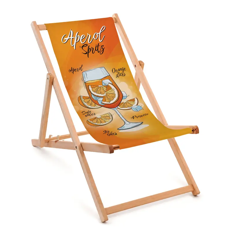 Holzliegestuhl APEROL SPRITZ mit einem naturgeölten Rahmen