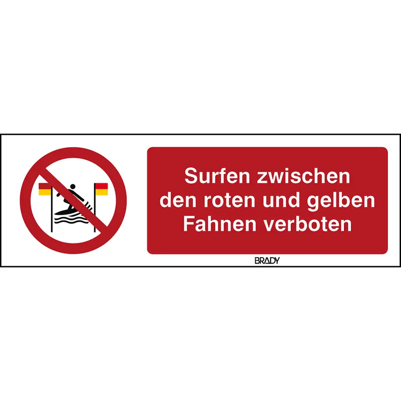 ISO Sicherheitskennzeichnung - Surfen zwischen den roten und gelben Fahnen verboten