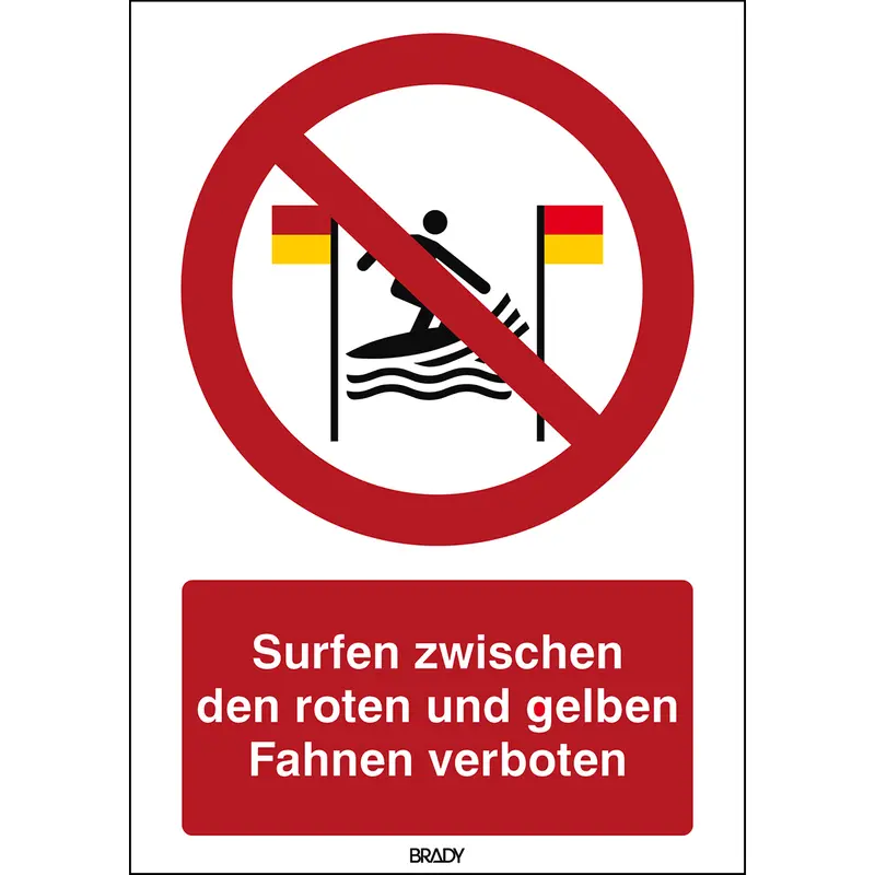 ISO Sicherheitskennzeichnung - Surfen zwischen den roten und gelben Fahnen verboten