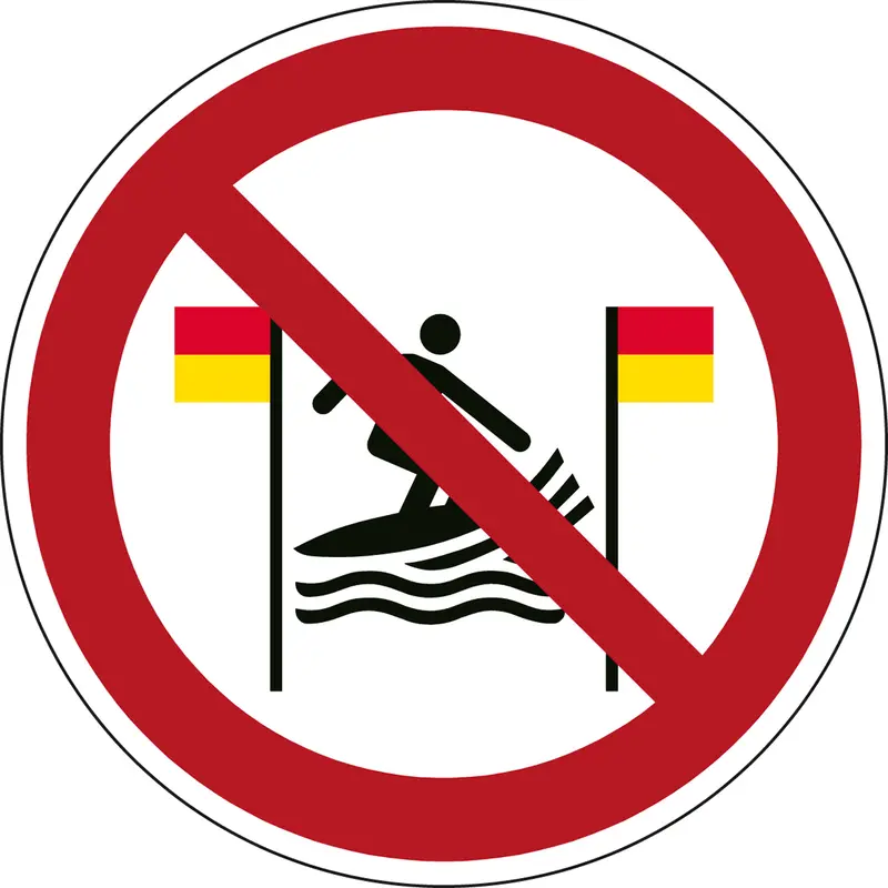 ISO Sicherheitskennzeichnung - Surfen zwischen den roten und gelben Fahnen verboten