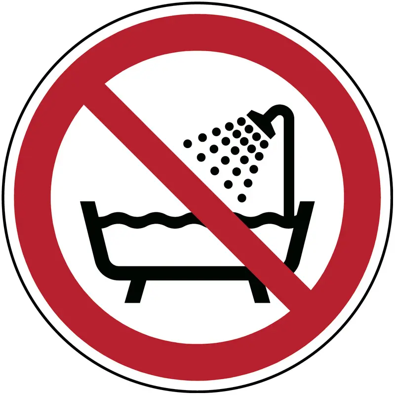 ISO Sicherheitskennzeichnung - Verbot, dieses Gerät in der Badewanne, Dusche oder über mit Wasser gefülltem Waschbecken zu benutzen