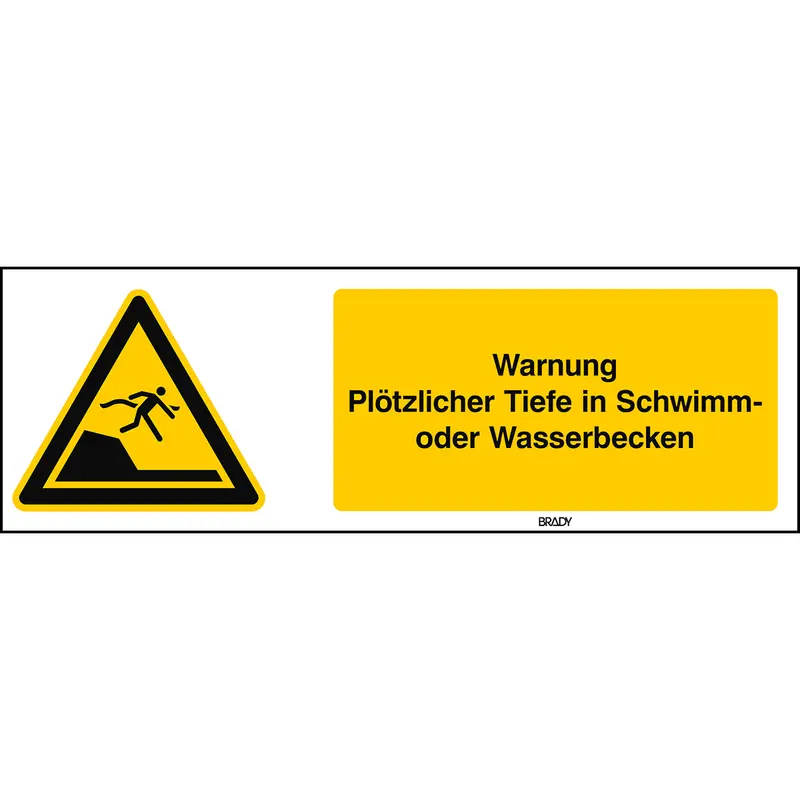ISO Sicherheitskennzeichnung - Warnung Plötzlicher Tiefe in Schwimm- oder Wasserbecken