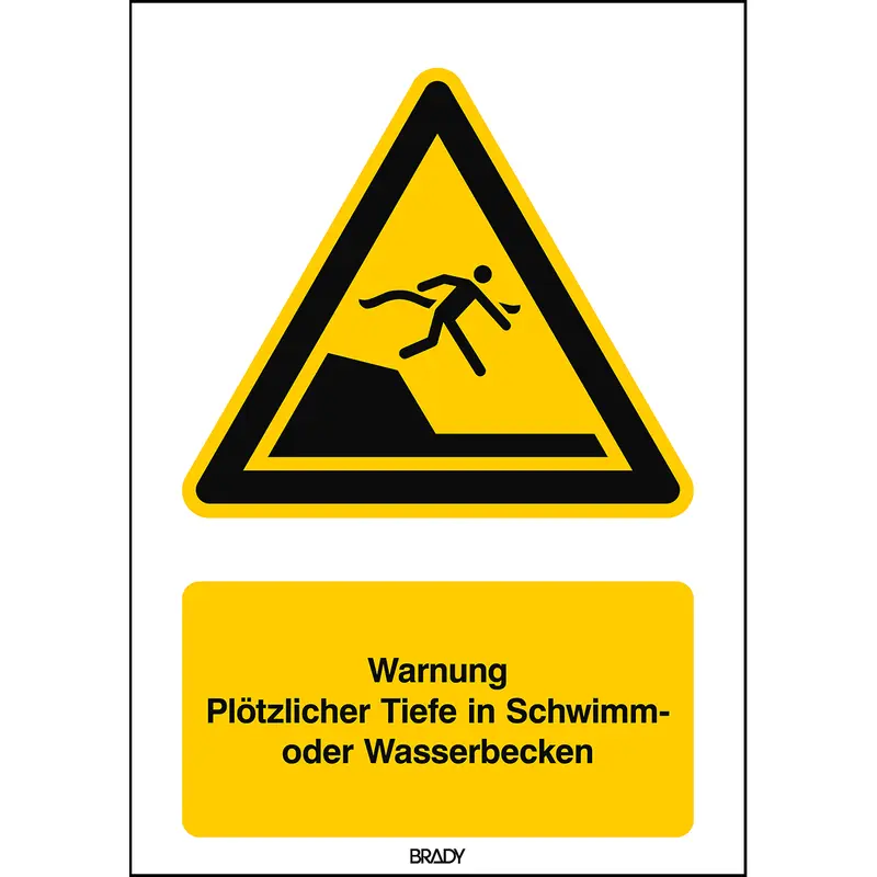 ISO Sicherheitskennzeichnung - Warnung Plötzlicher Tiefe in Schwimm- oder Wasserbecken