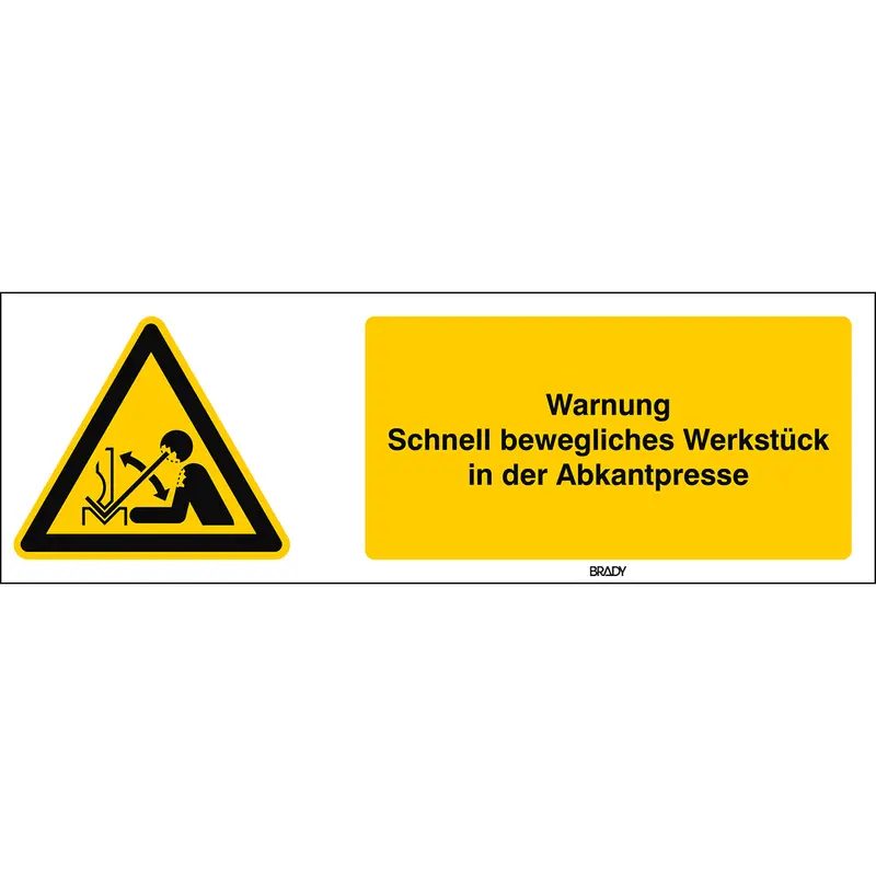 ISO Sicherheitskennzeichnung - Warnung vor hochschnellendem Werkstück in einer Presse