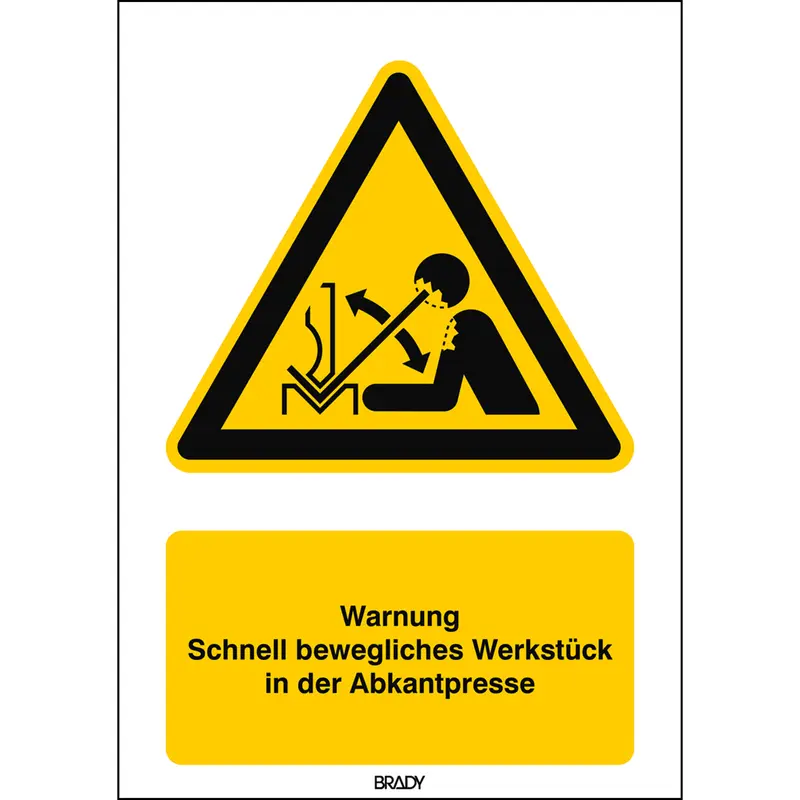 ISO Sicherheitskennzeichnung - Warnung vor hochschnellendem Werkstück in einer Presse