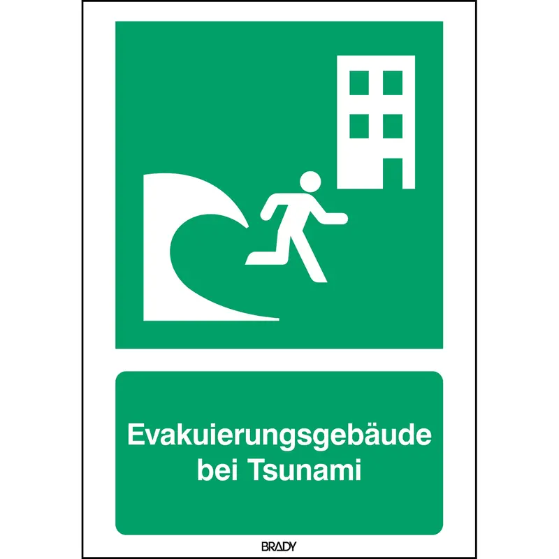 ISO-Sicherheitsschild - Evakuierungsgebäude bei Tsunami