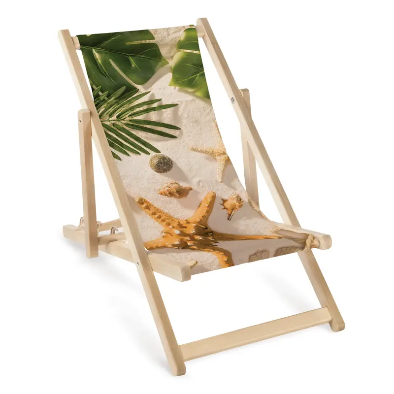 Kinderliegestuhl aus Holz Seesterne im Sand