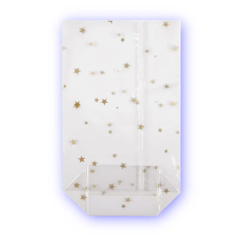 Kreuzbodenbeutel transparent mit Sternenmotiv