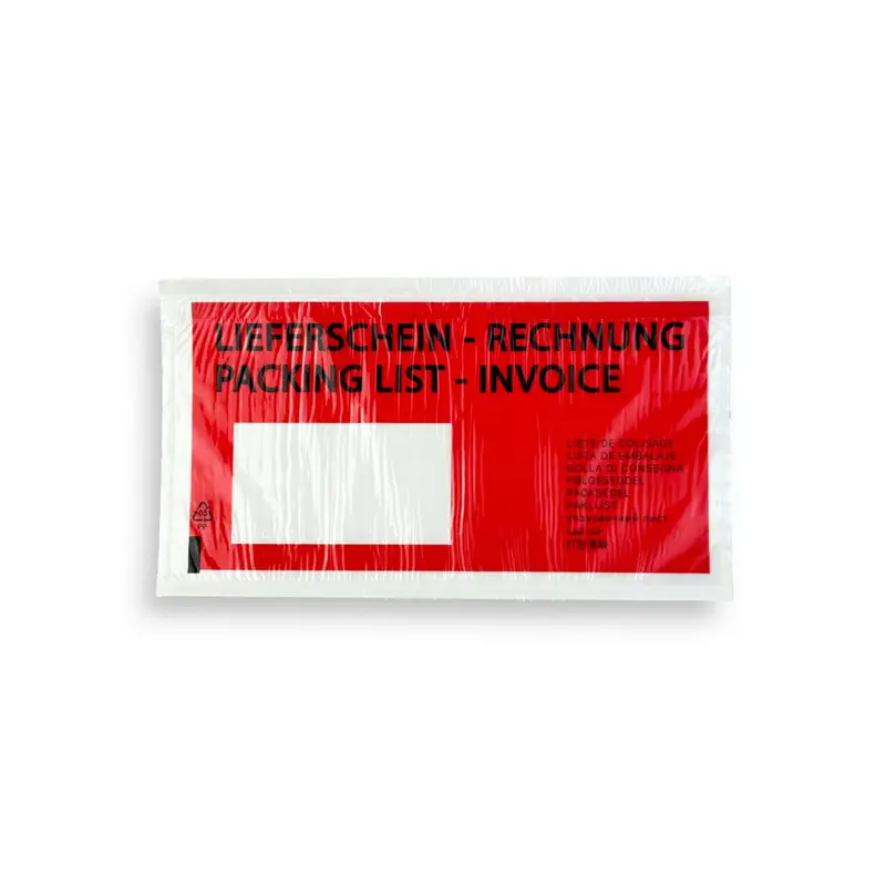 Lieferscheintaschen 235 x 115 + 15 mm (DIN-Lang) Rot bedruckt - 1000 Stück