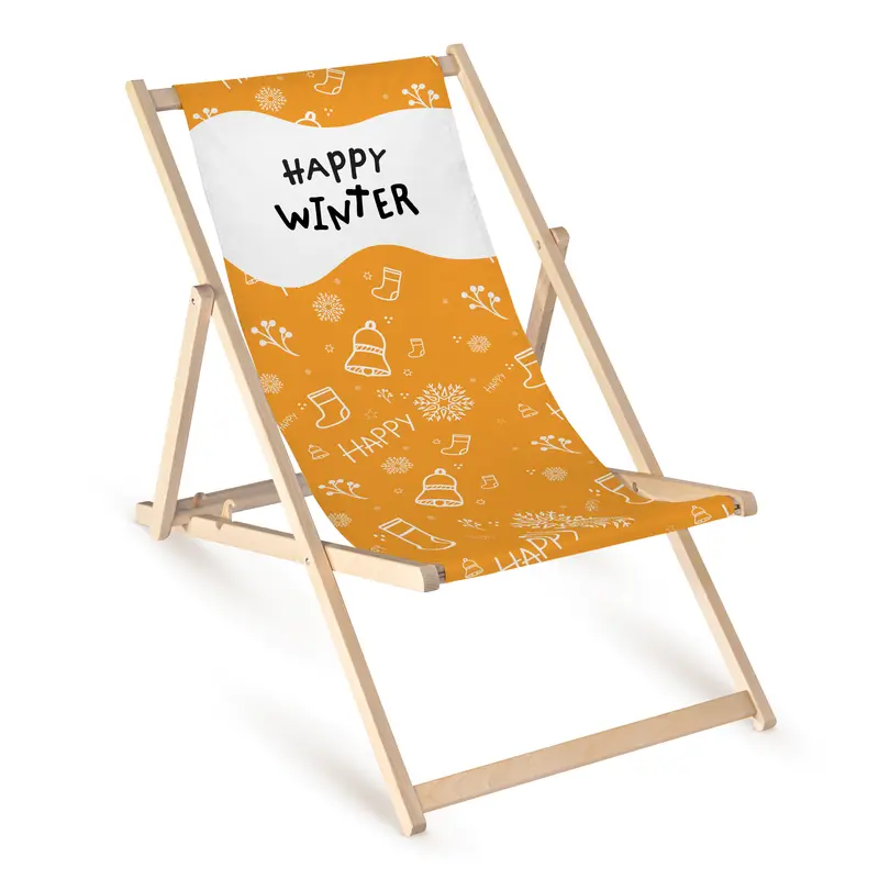 Liegestuhl aus Holz Gold mit HAPPY WINTER-Aufdruck
