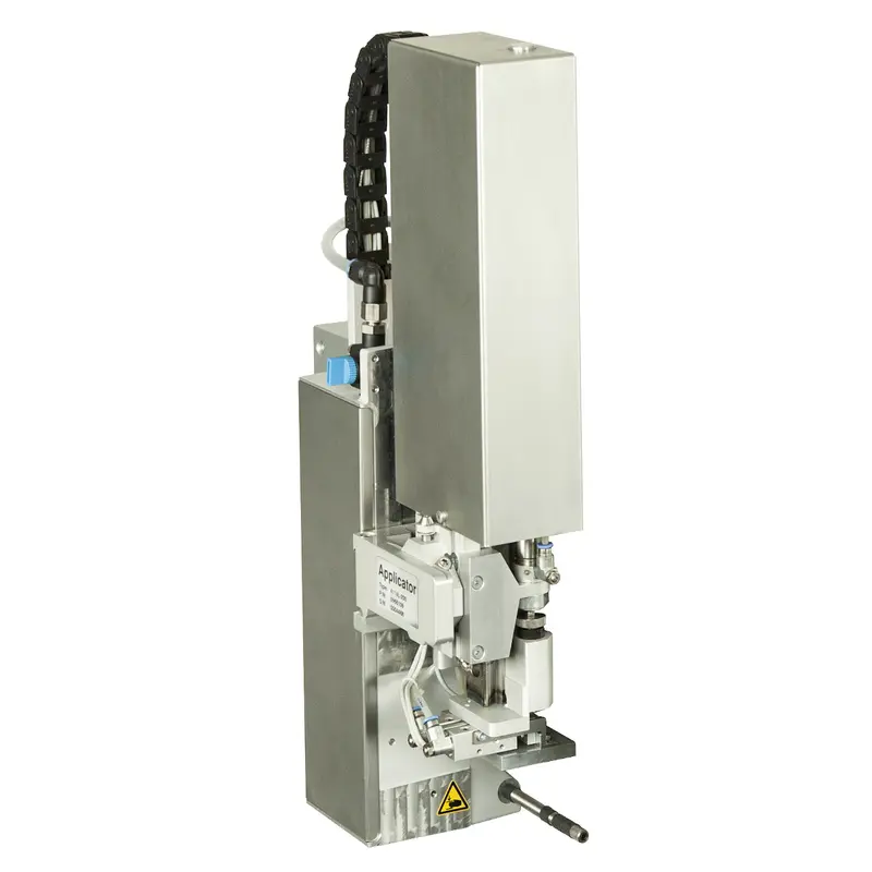 Linker Applikator, 200 mm Zylinderhub, horizontale Präzisionsführung in Vorschubrichtung mit Druckminderer