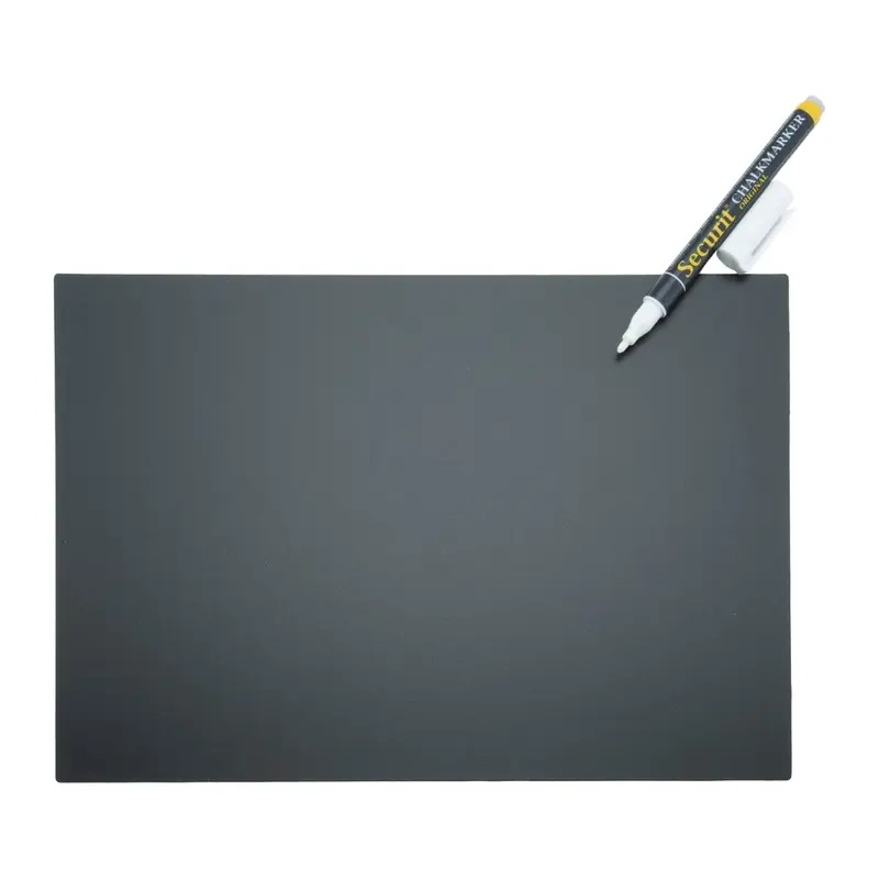 Lot de 5 ardoises effaçables A4 noires avec feutre-craie et accessoires