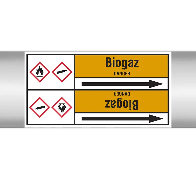 Marqueurs en rouleau continu, avec pictogrammes - Biogaz (produit francophone)
