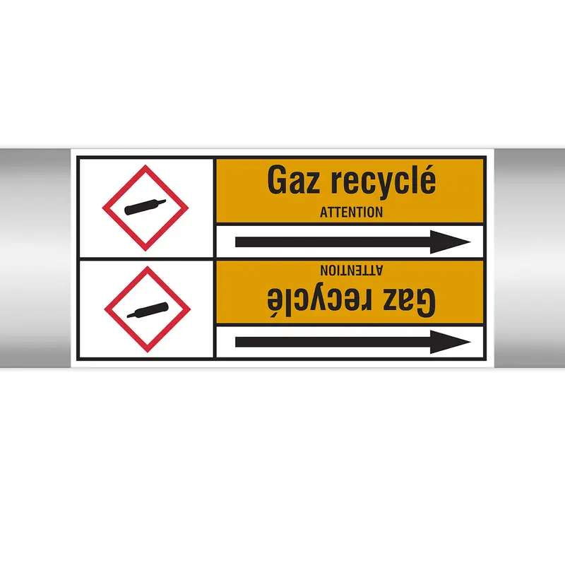 Marqueurs en rouleau continu, avec pictogrammes - Gaz recyclé (produit francophone)
