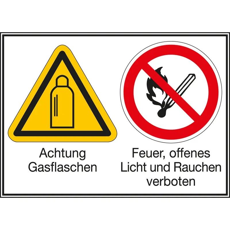 Mehrsymbol-Schilder - Achtung Gasflaschen / Feuer, offenes Licht and Rauchen verboten
