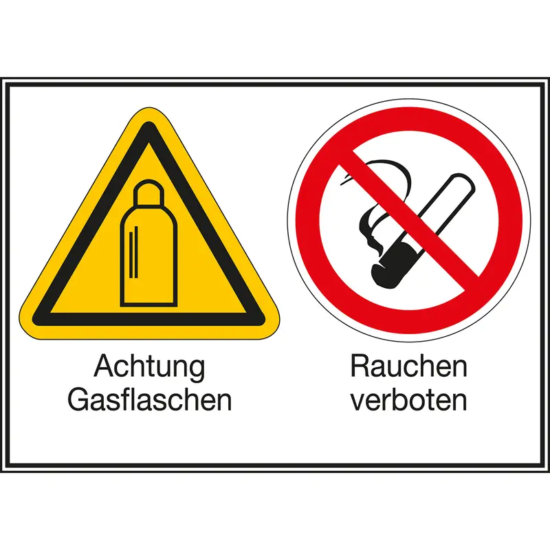 Mehrsymbol-Schilder - Achtung Gasflaschen / Rauchen verboten