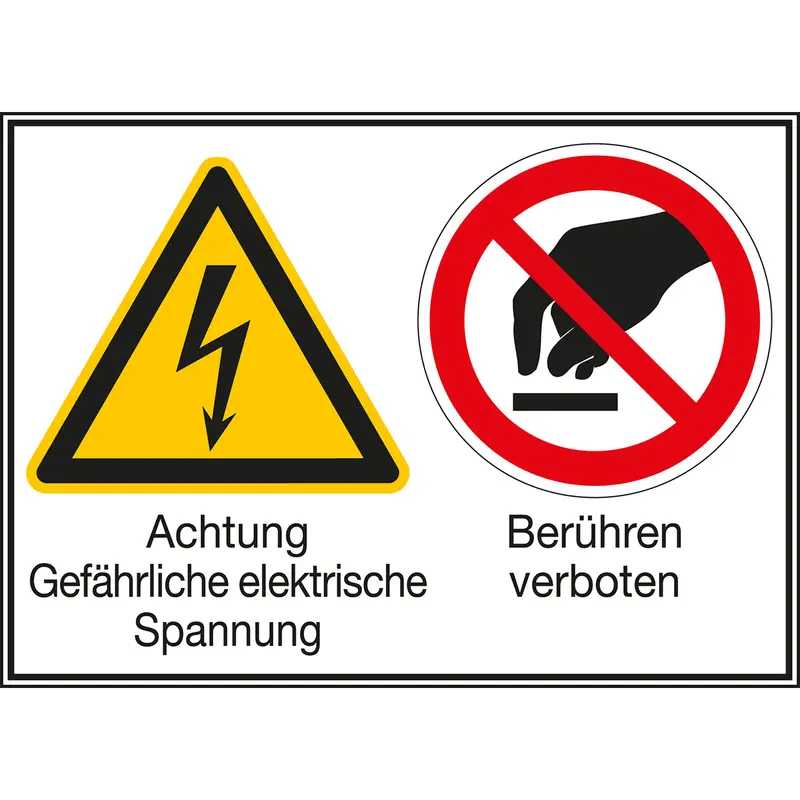 Mehrsymbol-Schilder - Achtung Gefährliche elektrische Spannung / Berühren verboten