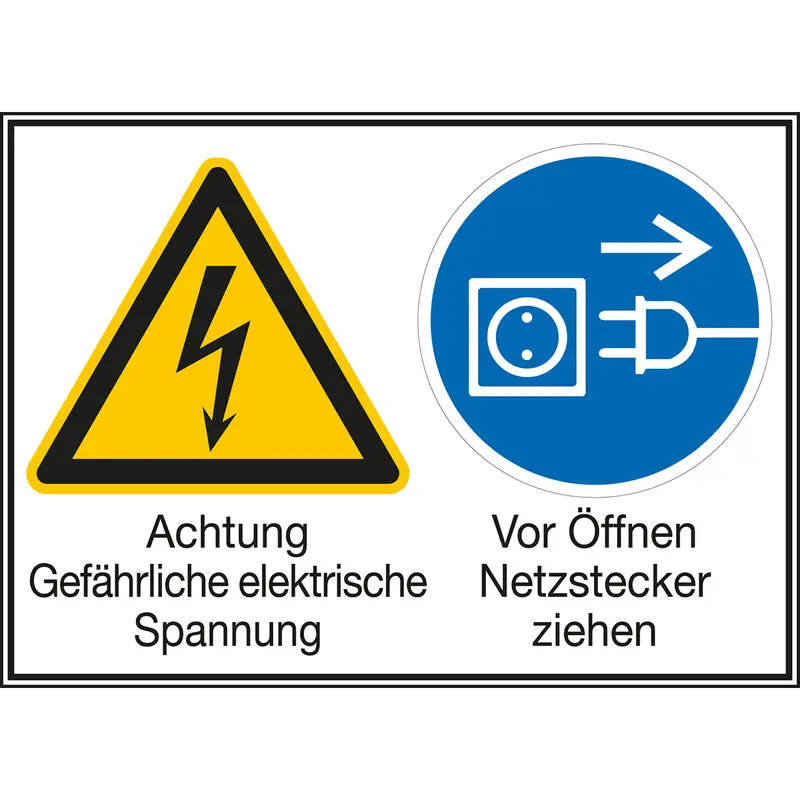 Mehrsymbol-Schilder - Achtung Gefährliche elektrische Spannung / Vor Öffnen Netzstecker ziehen