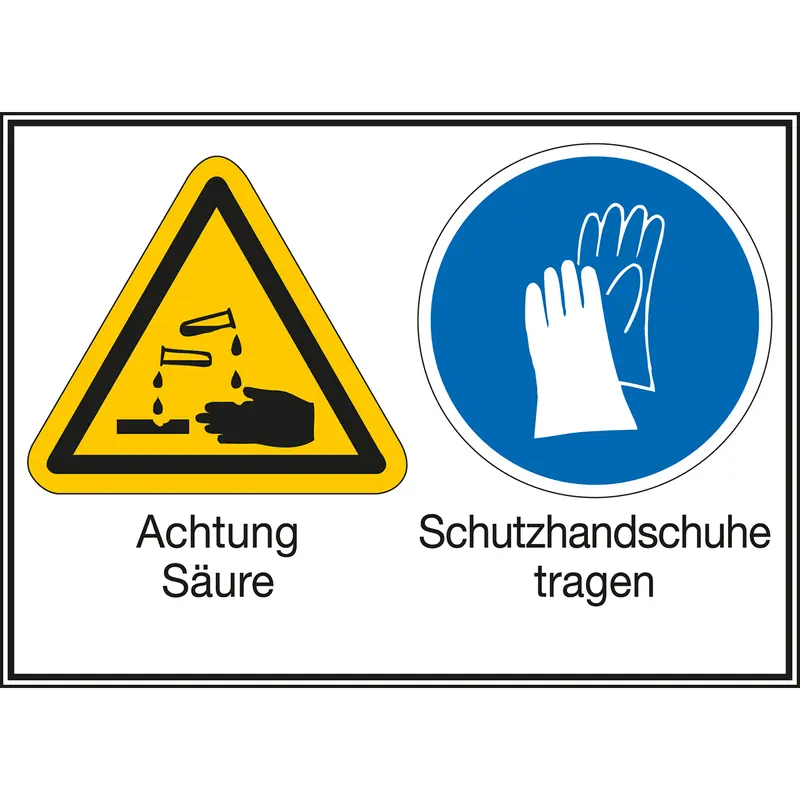 Mehrsymbol-Schilder - Achtung Säure / Schutzhandschuhe tragen