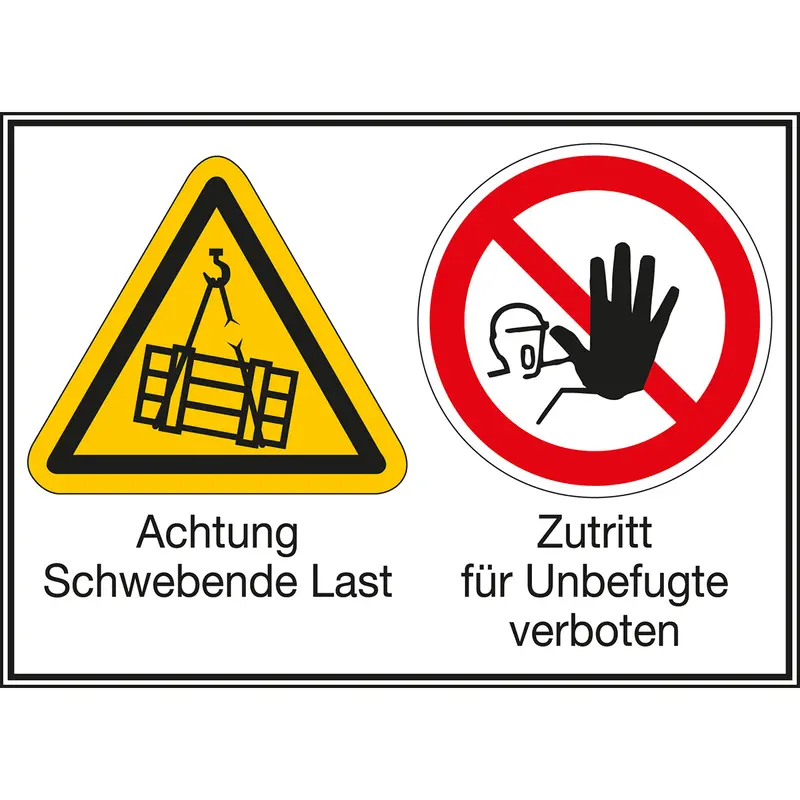 Mehrsymbol-Schilder - Achtung Schwebende Last / Zutritt für Unbefugte verboten
