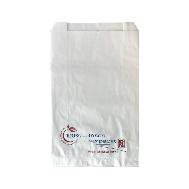 Metzgerfaltenbeutel "frisch verpackt", Kraftpapier, gefädelt, weiß