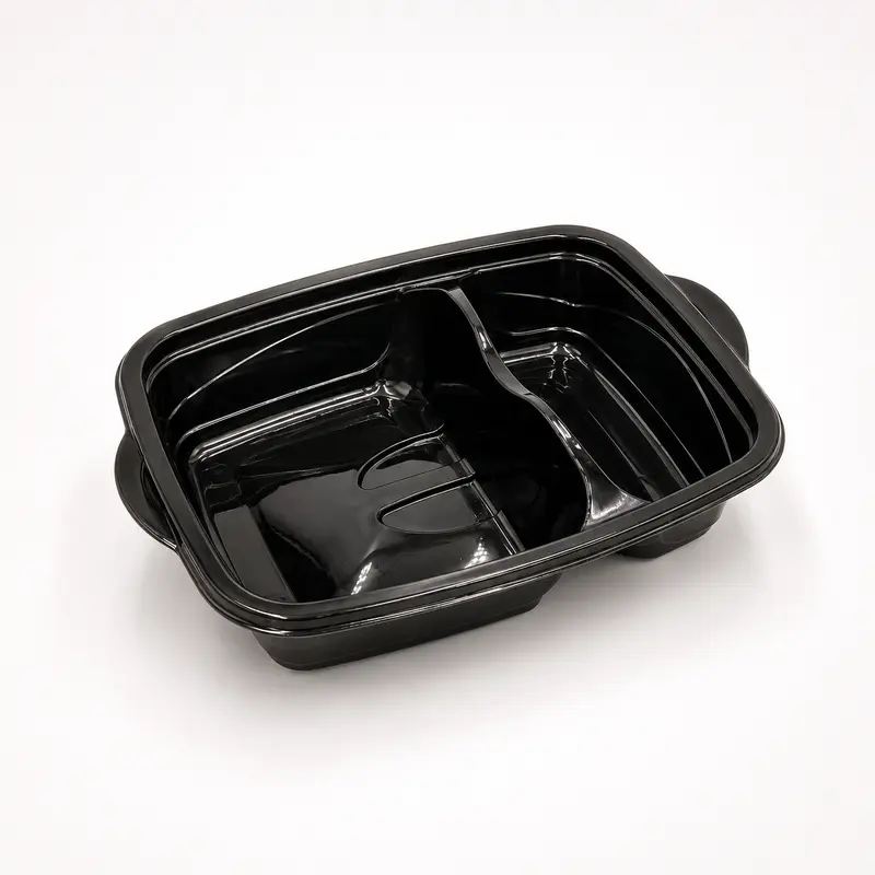 Mikrowellen Menüschalen 530+350 ml, PP, schwarz, 2-geteilt, 180 Stk.