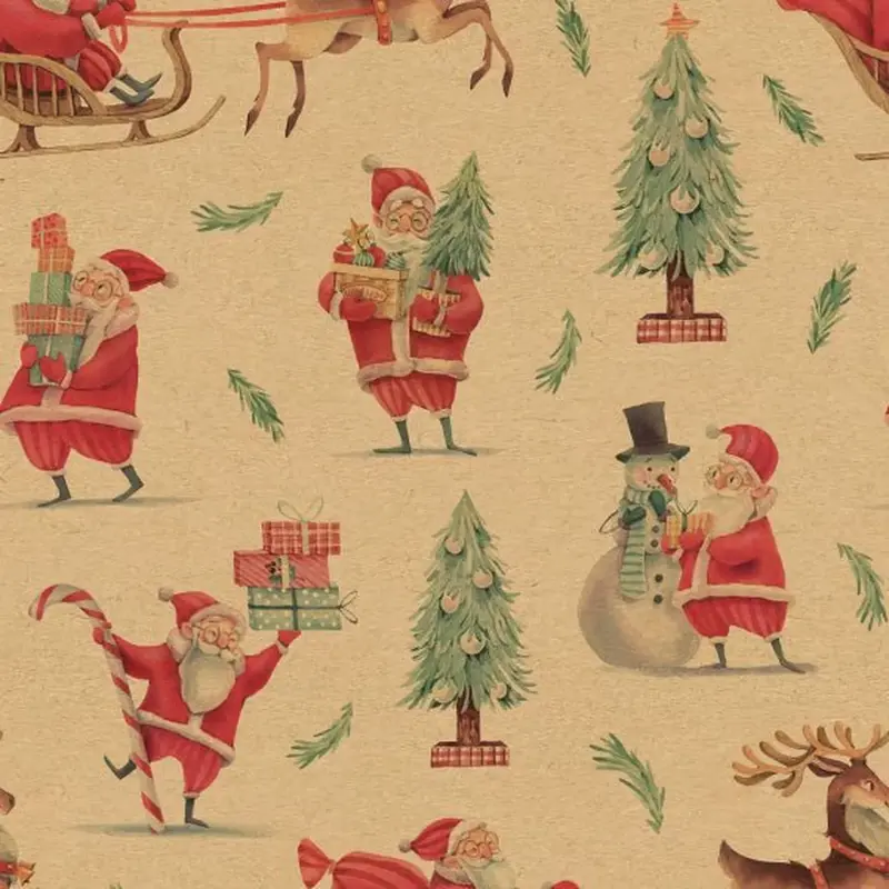 Papier cadeau Noël sur kraft lisse — rouleau 0,7 x 50 m