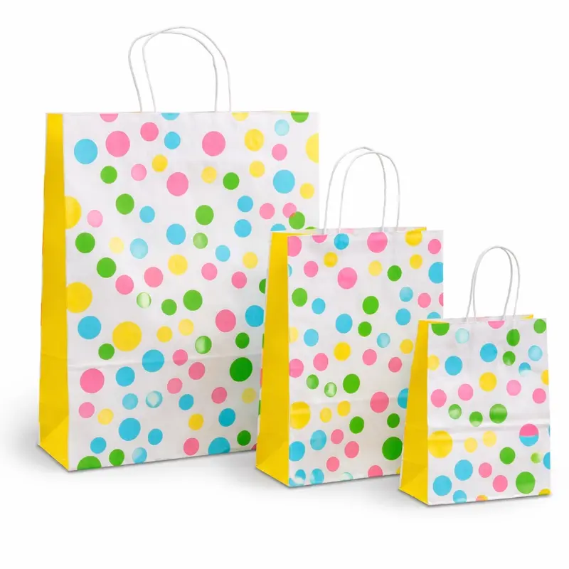 Papierkordeltaschen "Konfetti" mit bunten Punkten