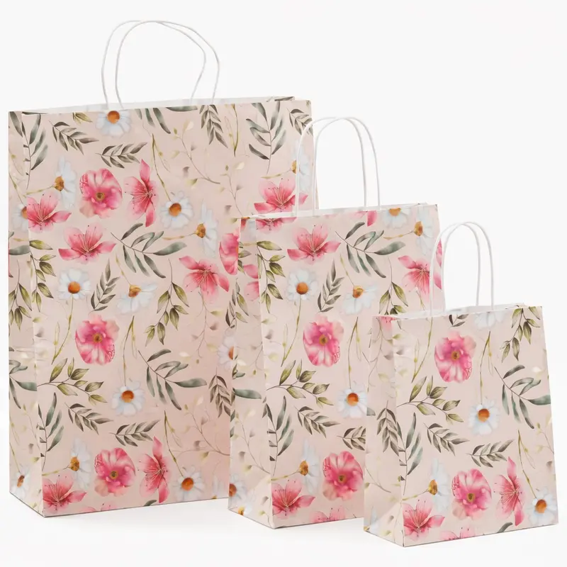 Papierkordeltaschen mit floralem Allover-Print