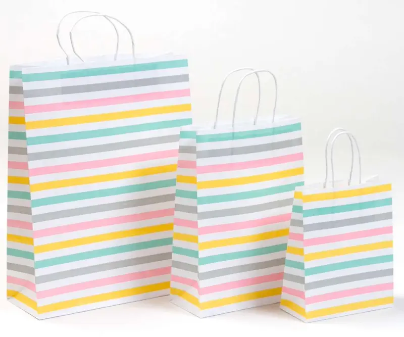 Papierkordeltaschen mit fröhlichen Streifen