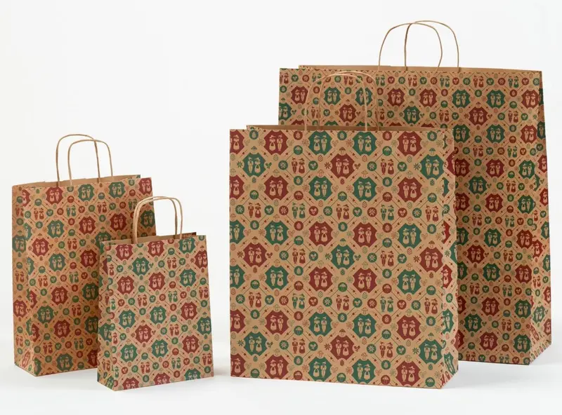 Papierkordeltaschen „Tracht“ – braune Papiertragetaschen mit bayerischem Motiv