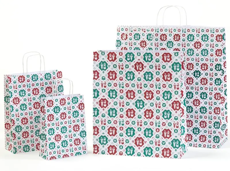 Papierkordeltaschen „Tracht“ – weiße Papiertragetaschen mit bayerischem Motiv