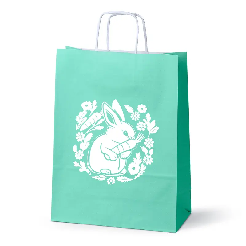 Papiertragetasche 50 Stk. 240x100x320mm mit Kordelgriff Green Pastel BUNNY