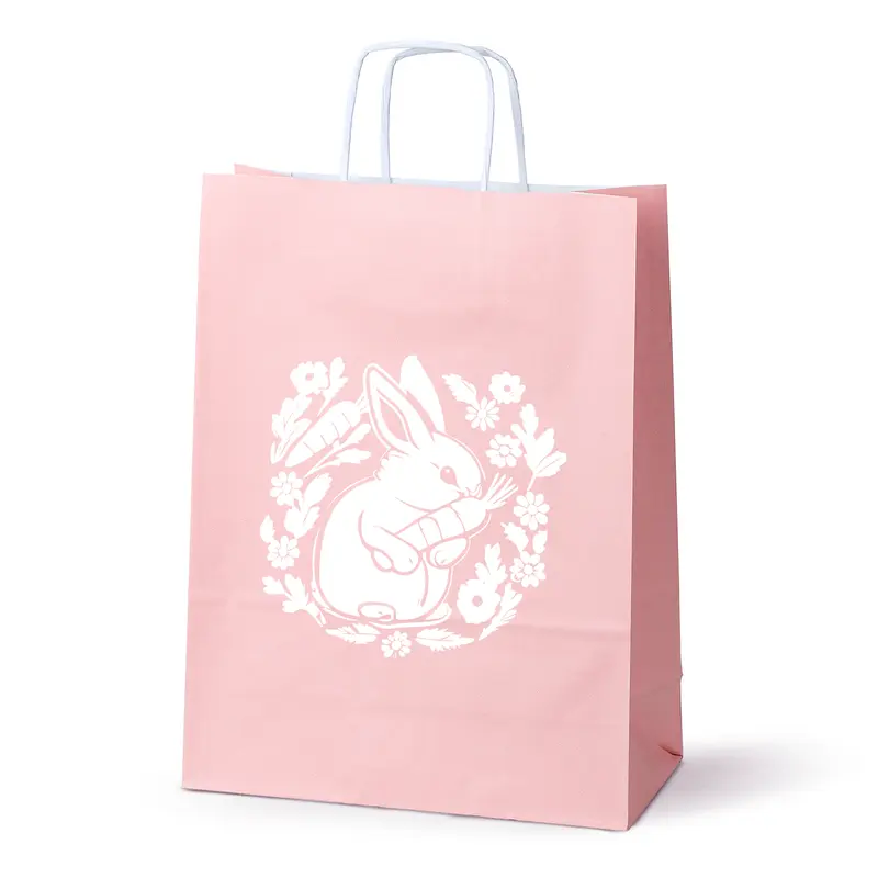 Papiertragetasche 50 Stk. 240x100x320mm mit Kordelgriff Rosa Pastel BUNNY