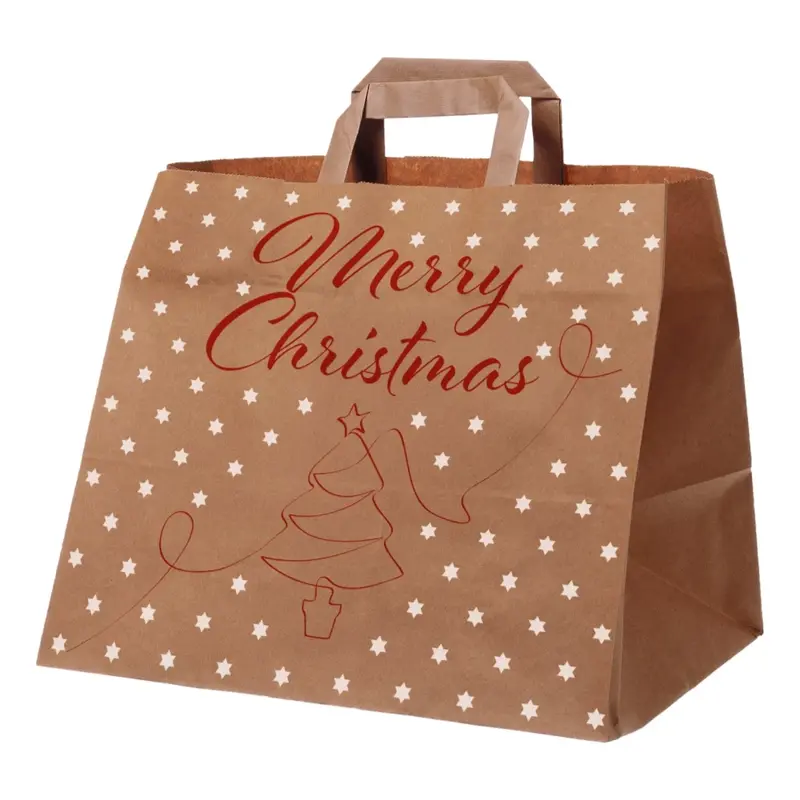 Papiertragetaschen "Merry Christmas", Papier, braun