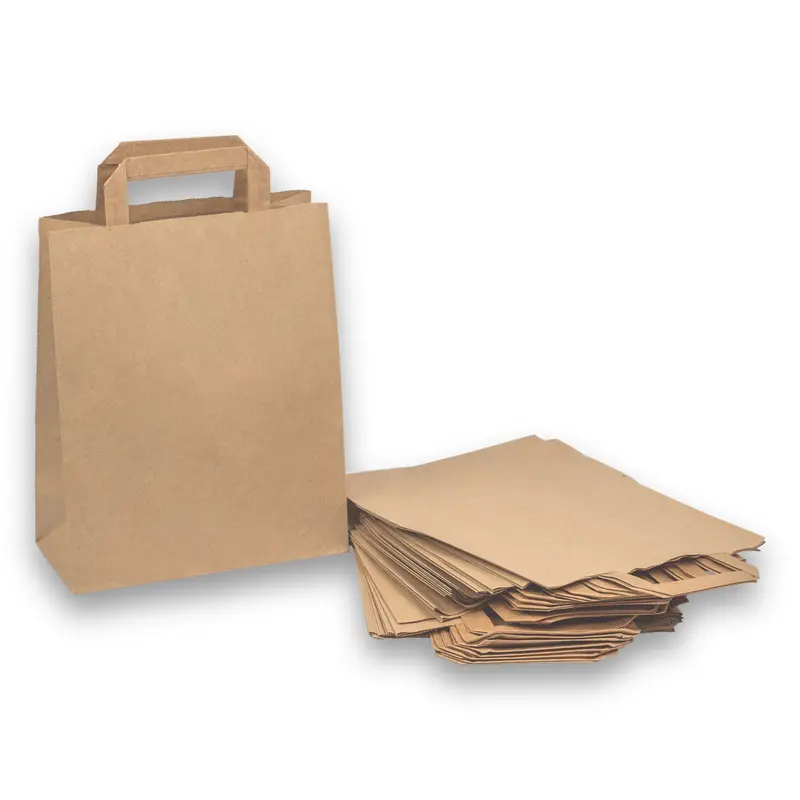 Papiertüten – 18 + 8 × 22 cm, braun, mit Flachhenkel