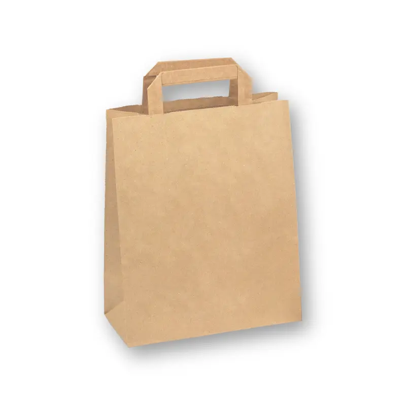 Papiertüten – 22 + 10 × 28 cm, braun, mit Flachhenkel