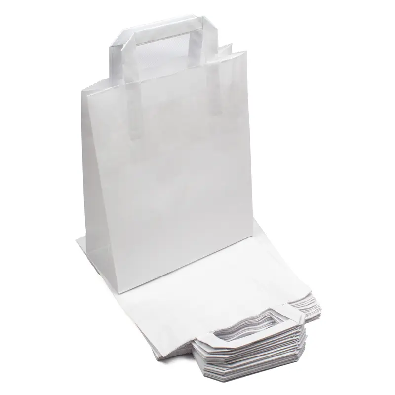 Papiertüten – 22 + 10 × 28 cm, weiß, mit Flachhenkel