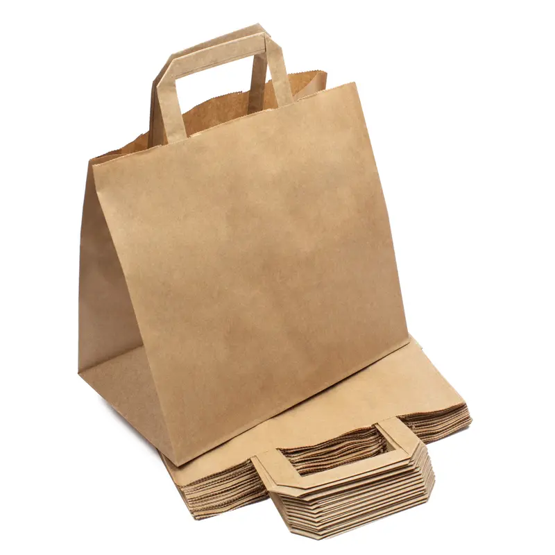 Papiertüten – 26 + 17 × 25 cm, braun, mit Flachhenkel