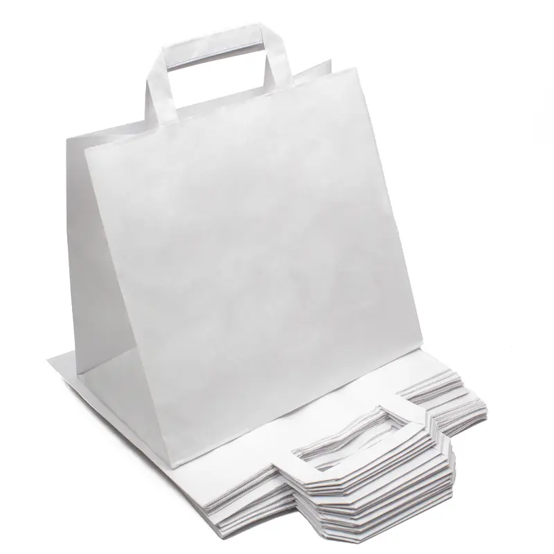 Papiertüten – 26 + 17 × 25 cm, weiß, mit Flachhenkel