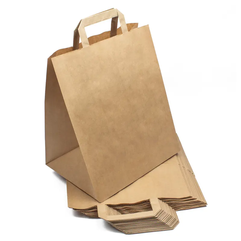 Papiertüten – 26 + 20 × 28 cm, braun, mit Flachhenkel