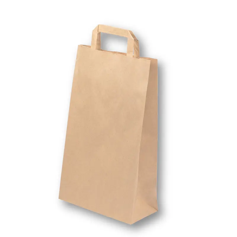 Papiertüten – 32 + 12 × 41 cm, braun, mit Flachhenkel
