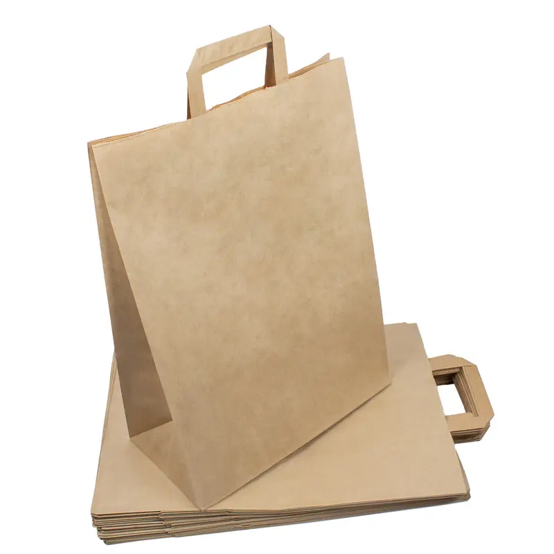 Papiertüten – 32 + 16 × 44 cm, braun, mit Flachhenkel